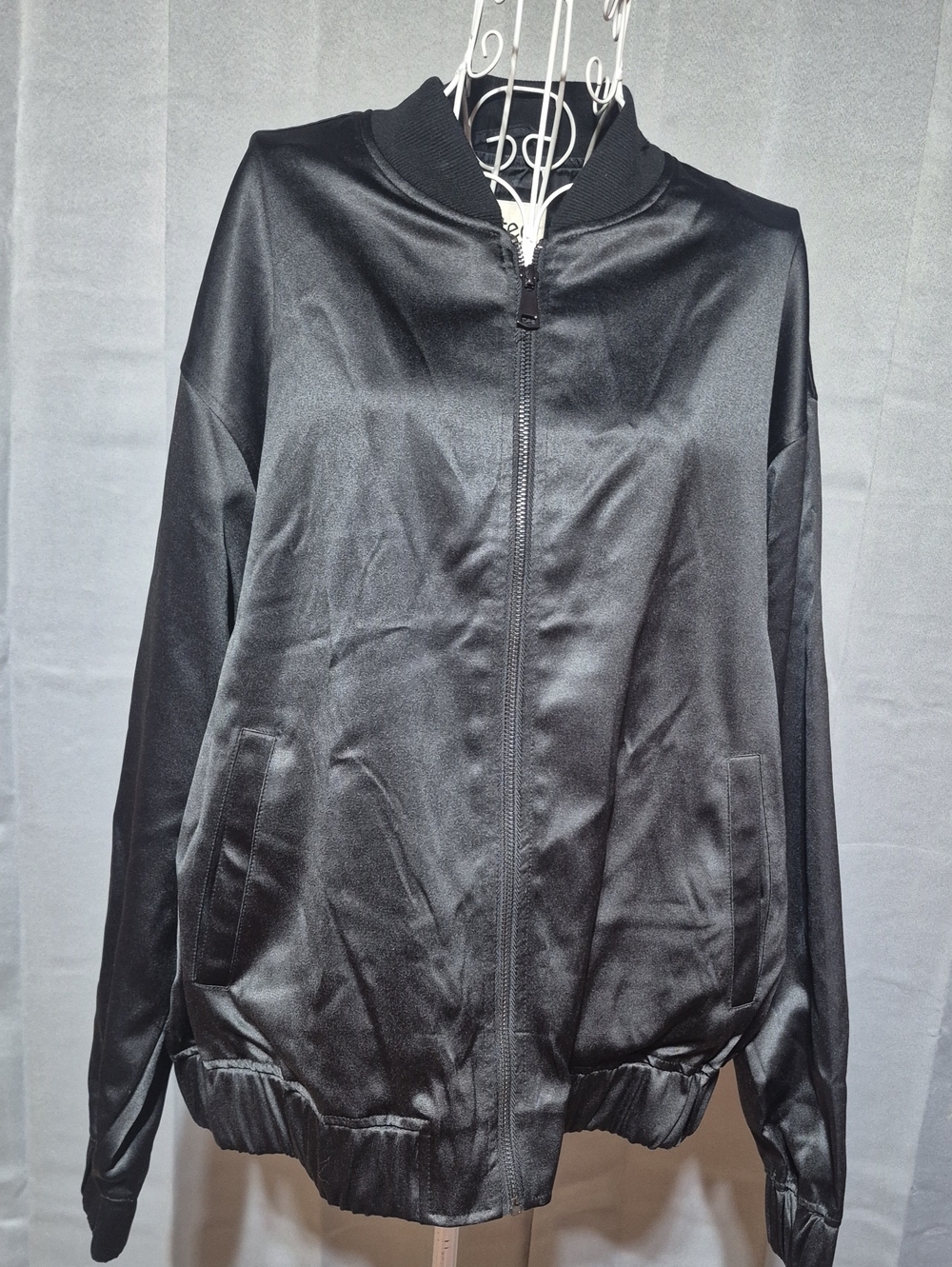 Women's Black Satin Bomber Jacket - Classic Lightweight Layer